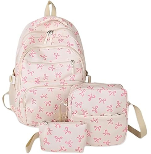 YZBBSH Set di 3 zaini con fiocco per ragazze, zaino preppy e borsa a tracolla, zaino in nylon kawaii, borse leggere per la scuola per ragazze adolescenti, dalla primaria al college