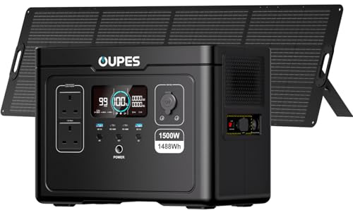 OUPES Exodus 1500 Solar Generator with 240W Solar Panel, 1488Wh LFP Battery