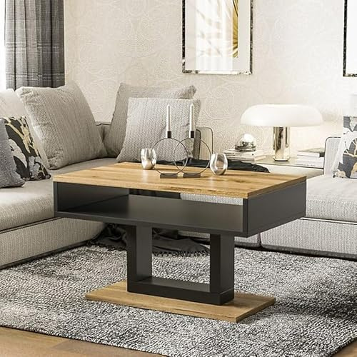 Agritrade AK TILO Modern Compact Table 100 60 58 cm Stable Laminated Board Design with Extra Storage Shelf Wotan Oak