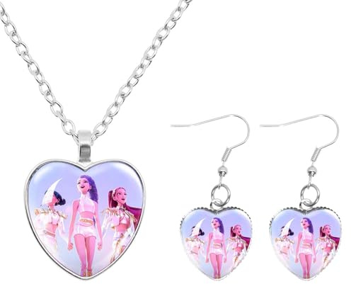 Xtaguvdm 2pcs Kp Dem Hunte Halskette Set, Cartoon Halskette Ohrringe, Cartoon—Schmuck, Heart Anhänger Halsketten, Geeignet für Fans Geburtstagsgeschenke (C)
