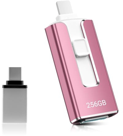 USB Stick 256GB für Phone,4-in-1 Speicherstick für iPhone/iPad/Android/PC,USB 3.0 Memory Stick High Speed Flash Laufwerk,schnelle Übertragung Photostick,Backup Fotos Videos,Rosa