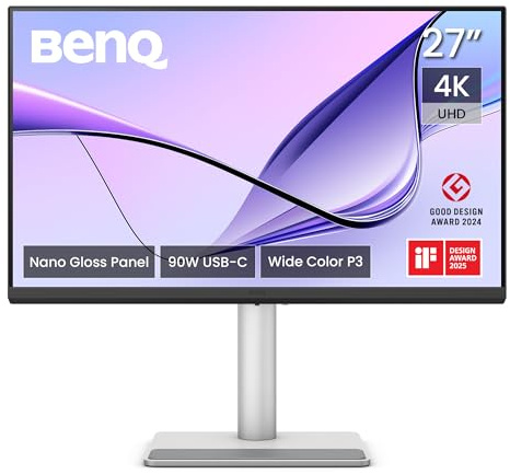 BenQ MA270UP 27 4K Monitor Nano Gloss per MacBook, doppia porta USB-C 90W/15W, abbinamento colori Mac, hub USB, controllo luminosità e volume su Mac, gamma cromatica P3