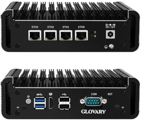 Glovary Mini PC Fanless J4125, 4 x i211 Gigabit LAN OPNsense Firewall Appliance, Barebone (ohne RAM, ohne SSD), AES-NI, Micro Router Hardware, 4K HD, DDR4, 1 x RS232 COM, 2 x USB3.0, 1 x SIM Slot
