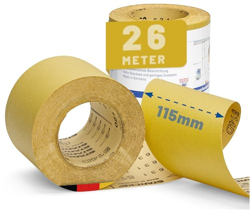 STARCKE® Schleifpapier Rolle [26m Rolle] - MADE IN GERMANY - Schleifrolle Set mit Stearatbeschichtung - für Gips, Lack, Holz, Spachtel, Autolack, Maler, Möbel (P120)