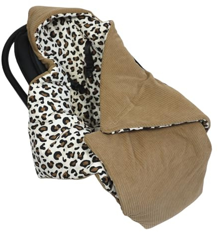HOBEA-Germany Baby Einschlagdecke aus Bio-Baumwolle – Decke für Babys, Passend für 3- und 5-Punkt-Gurt, Verschiedene Designs (Cord Taupe/Jaguarflecken)
