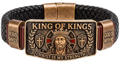 King of Kings Glaubens-Armband, verstellbar, christliches Armband, Geschenk, Jesus rettet Kreuzmanschette, inspirierender, religiöser Schmuck für Ehemann, Vater, Sohn, Christus ist meine Stärke