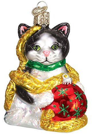 Old World Christmas Ornaments: Holiday Kitten Glass Blown Ornaments for Christmas Tree (12223)