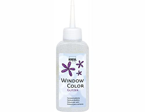 KREUL 42728 - Window Color glitzer silber 80 ml, glitzernde Fenstermalfarbe auf Wasserbasis, für glatte Oberflächen wie Glas, Spiegel und Fliesen