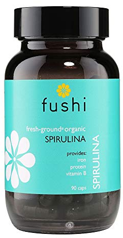 Fushi Organic Spirulina 500 mg, 90 Caps | Cold Processed | Vegan Protein source | Best for Iron, Protein, Vitamin B | Ethical & Vegan Society Approved | Manufactured in the UK