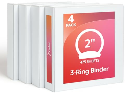 Cardinal 2 Inch 3 Ring Binder, Round Ring, White, 4 Pack, Holds 475 Sheets (79520)