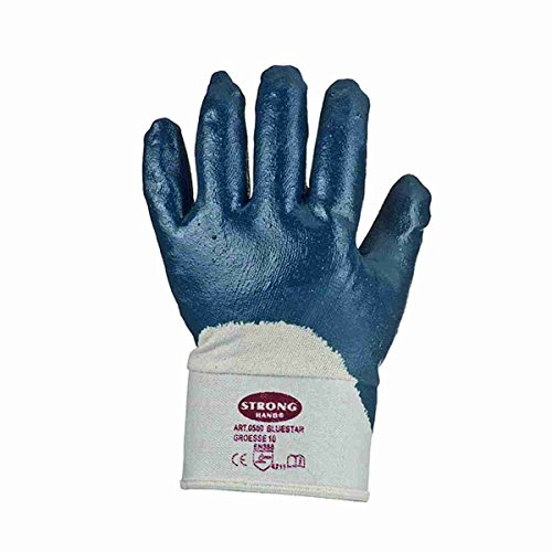 12 Paar Nitril beschichtete Handschuhe Stronghand *Bluestar* Natur/blau (teilbeschichtet)