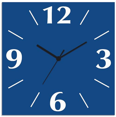 ARTLAND Wanddeko Wanduhr ohne Tickgeräusche Alu Funkuhr 30x30 cm Quadratisch Lautlos 4 Ziffern Farbig Schlichtes Design Blau S7KA