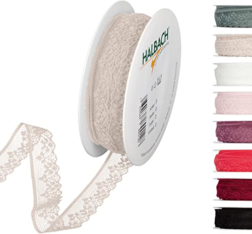 Halbach Seidenbänder Spitzenband 18 m, Spitze als Meterware auf Rolle als Schleifenband für Hochzeiten zum Nähen oder Tischdekoration, Spitzenborte Spitzenstoff für DIY Handwerk