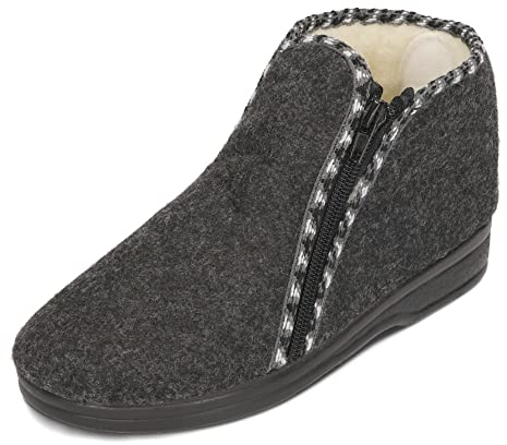 BAWAL Damen Herren Warme Hausschuhe aus Filz mit Wolle Reißverschluss Unisex Hüttenschuhe 36-46 EU (Grau/Weiß, 40)