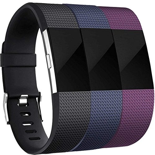 Yandu Replacement for Fitbit Charge 2 Strap (3 Pack), Watchbands Soft Comfortable Accessory Straps for Fitbit Charge 2 (05, 3PC(Black+Blue+Plum), L)