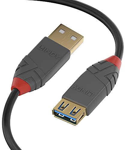 Lindy Prolunga USB 3.0 Tipo A Anthra Line, 2m, Nero