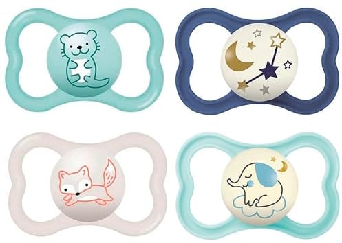 MAM Day & Night MAM Air Silicone Dummies 16+ MAM Air Night // Set of 4 // Includes 2 Sterilised Transport Boxes