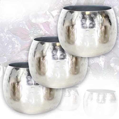 3 x Orientalische Windlichter in Silber | Dekoschale Kerzenhalter Metall Schale Dekoration Laterne