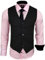 Subliminal Mode - Gilet + Chemise + Cravate Homme Col Bicolore Uni Manches Longues Coupe Ajusté Business Repassage Facile RN33 Noir et Rose Pale M