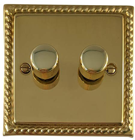 G&H MB512 Monarch Roped Polished Brass 2 Gang 1 or 2 Way V-Pro LED Dimmer Switch
