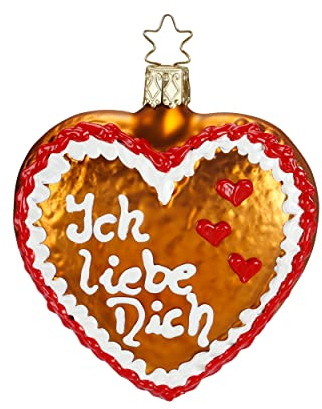 Christbaumschmuck Glas 9cm Lebkuchen Herz Ich liebe Dich mundgeblasen handbemalt Weihnachtskugeln