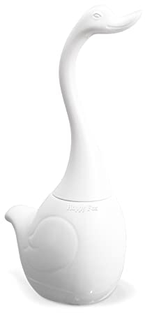 Happy Fox Escobilla de inodoro de cisne, cepillos y soportes de cerámica, adecuado para limpieza de inodoros de baño, decoración del hogar (blanco)