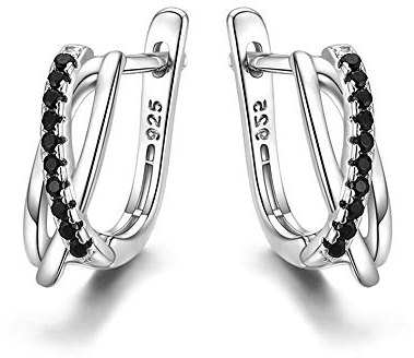AMTBBK Ohrringe für Frauen-Mädchen - 925 Sterlingsilber, Schwarz-Spinell Stein-Bolzen-Ohrringe, Schutz Schmuck Hypoallergen