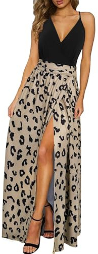 Newshows Women's Summer V Neck Spaghetti Strap Sleeveless Casual Split Long Maxi Dress