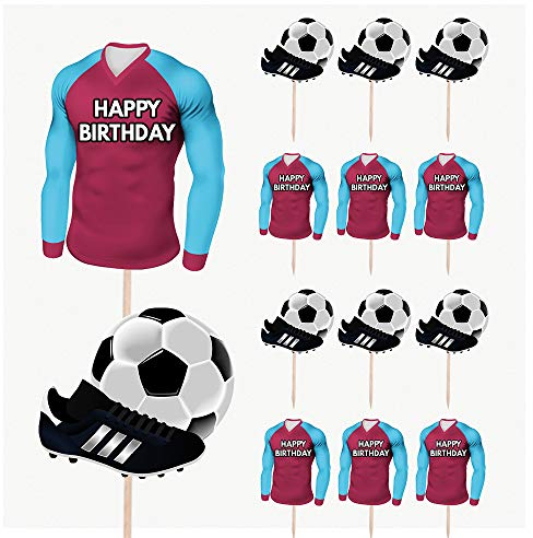 AK Giftshop Football Birthday Cupcakes Cake & Food Decorations Party Picks Toppers - Claret and Blue Team Colours (Pack of 14)