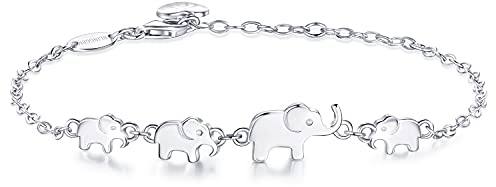 BlingGem Armband für Damen 925 Sterling Silber 4 Generationen Elefanten Armband für Großmutter Mutter Tochter Tierschmuck Geschenk für Damen Frauen