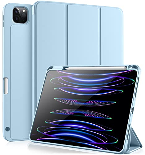 Vobafe Hülle Kompatibel mit iPad Pro 11 Zoll Hülle 2022/2021/2020/2018, TPU Flexible Rückseite Abdeckung mit Stifthalter, Unterstützt 2. Gen Pencil, Auto Schlafen/Wachen, Hellblau