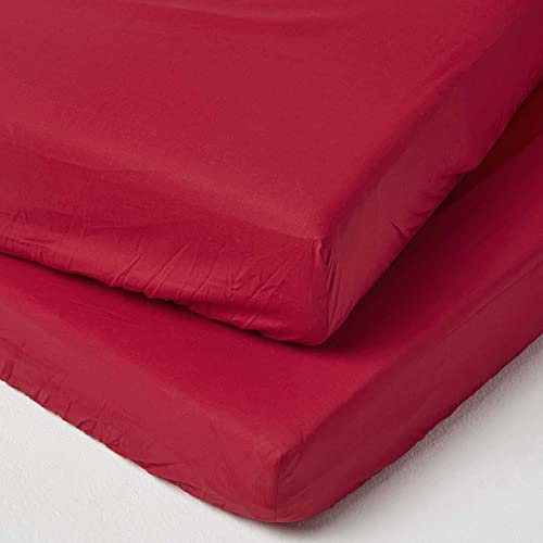HOMESCAPES 2er-Set Spannbettlaken für Kinderbett 70x140 cm rot, Kinder-Spannbetttuch, 100% ägyptische Baumwolle