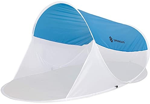 SPRINGOS Wurfzelt Pop Up Zelt Strandzelt Strandmuschel UV Schutz Sekundenzelt m. Bodenanker inkl. Tragetasche (Blau-Weiß)