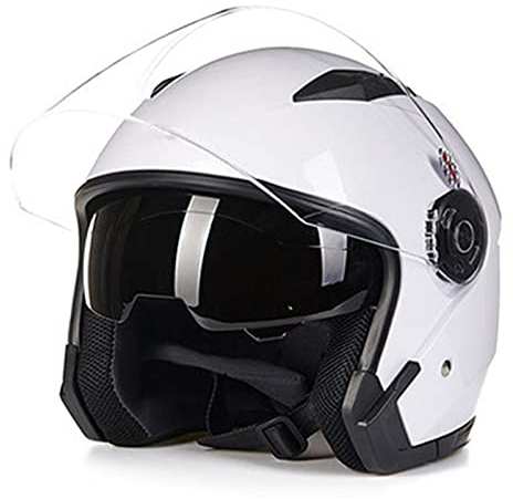 Rollerhelm Jet Motorrad-Helm Scooter-Helm Moped Mofa-Helm Retro Vintage Pilot Biker Offenes Helmet Erwachsener Herren Damen Atmungsaktiver Mopedhelm DOT/ECE-Zertifizierung,Weiß,M