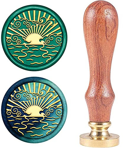 CRASPIRE Siegellackstempel Sonnenuntergang, Wachssiegel Stempel Meer 25mm Runder Messingkopf Mit Univerdal Holzgriff Zum Versiegeln Brief Karte Geschenk Einladung Scrapbooking