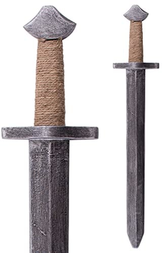 Battle-Merchant Spielzeug Schwert aus Holz | Kinder Holzschwert mit Jute-Griff | Holzdolch Spielschwert für Ritterkostüm Kinder | Wikinger Ritterschwert Spielzeug Schwert | bemalt