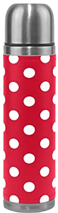 JUMPBEAR Vakuum-Isolierflasche, Edelstahl, 500 ml, Rot mit Punkten