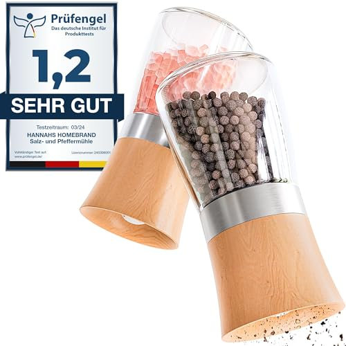 Salz und Pfeffermühle Holz mit robustem Kegel-Keramik Mahlwerk - Salzmühle oder auch Gewürzmühle ohne Inhalt von Hannah's Homebrand®