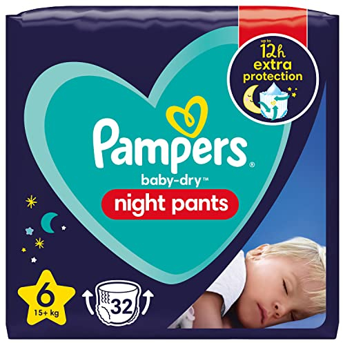Pampers Night Windeln Pants Größe 6 (15kg+) Baby-Dry, SINGLE PACK, Windelhöschen bieten zusätzlichen Schutz für die ganze Nacht, 32 Höschenwindeln