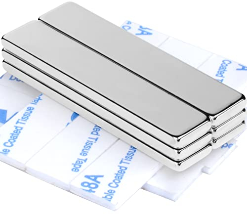 MIN CI 50x10x3mm Neodym Magnete Extra Stark, 6 Stück Magnete Selbstklebend Starke Klebemagnete Magneten für Magnettafel Rechteckige Magnet zum Kleben Küchenschrank Magnet Flach Glasmagnettafel