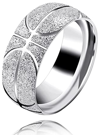 Uloveido Herren Edelstahl Basketball Hochzeit Band Comfort Fit 8mm Weiß Sport Ring für Freund (Weiß Größe 18.8)