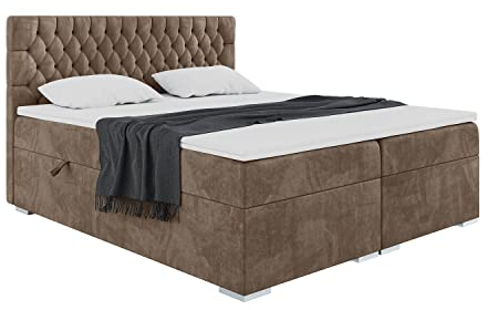 MEBLINI Boxspringbett mit Bettkasten - Gepolstert Doppelbett mit Matratze und Topper - Polsterbett mit Stauraum - Bett mit Kopfteil - Stauraumbett - Dalia - 180x200 - H3/Braun Samt