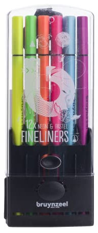 Bruynzeel Pastel + Neon Shades Fineliner Pinselstifte, 12-teiliges Set