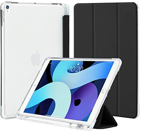 4UBonLife Case for iPad 9th/8th/7th Generation 10.2 2021/2020/2019, for iPad Air 3/ Pro 10.5 2017 Case with Pencil Holder, Slim Stand Smart Case Soft TPU Translucent Frosted Back Cover, Black