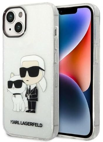 Karl Lagerfeld KLHCP14MHNKCTGT Hülle für iPhone 14 Plus 6,7 transparent hardcase Gliter Karl&Choupette