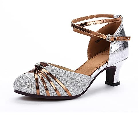 Damen Tanzschuhe Standard Latein Fersen Geschlossene Zehen Gummi Sohle(Silber,Numeric_38