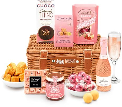 Ladies Prosecco Gift Hamper – Romantic Gift Set for Her with Italian Sparkling Rosé, Strawberries & Cream Truffles, Champagne Conserve - Anniversary & Valentine's Day Presents, from Regency Hampers