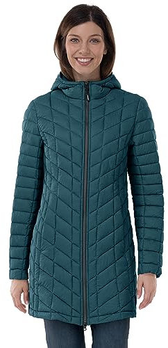 Outdoor Ventures Womens Winter Thermolite Long Puffer Coat, Ladies Lightweight Quilted Parka Windproof Waterproof Warm Insulated Jacket with Hood Dark Cyan 2XL/UK 20