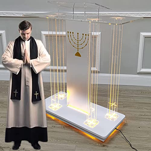 IINCOOY Kirchen LED Podium Großes Roll Kirchen Podest Mit Rollen LED Leuchten Kirche Vertikale Leseplattform Priester Und Priester Sprechsaal Tisch