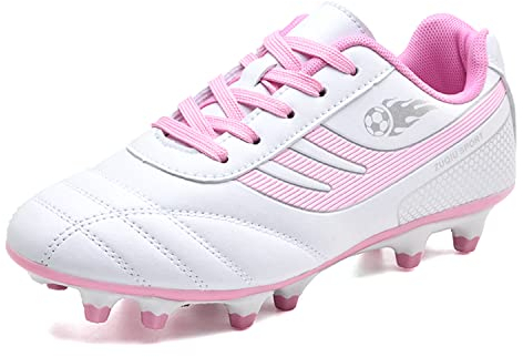 BOTEMAN Fussballschuhe Kinder Soccer Boots Jungen Fußballschuhe Mädchen Turnschuhe Trainingsschuhe Sportschuhe Stollen Kinderschuhe für Outdoor,Rosa,35 EU